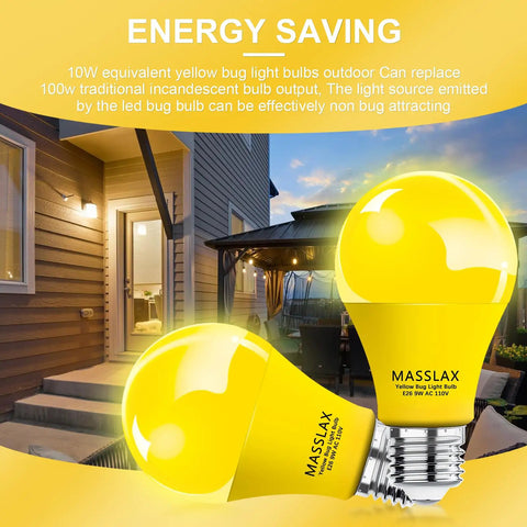 4 Pack Amber Yellow LED Bug Light Bulbs 9W Equivalent to 100W E26 Base for Outdoor Porch Lighting Keeps Bugs Away