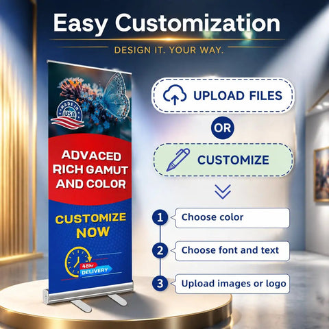 Custom Retractable Banner With Aluminum Stand, Personalized Pop Up Banner Display, Full Color Design, No Fuss Setup