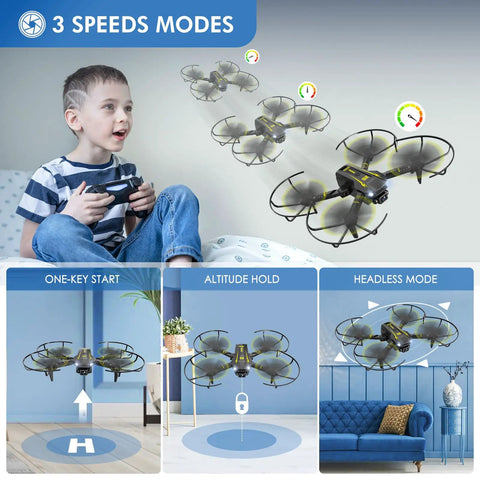 Kid Friendly 1080P HD FPV Mini Drone With Camera For Boys And Girls RC Quadcopter flying indoors with child playing