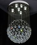 Six Light Crystal Chandelier Flush Mount Raindrop Ceiling Light With Large Ball Shape Design for modern decor.