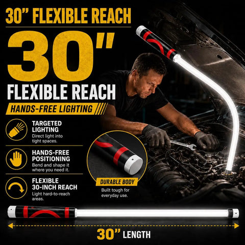 Super Bright Flexible LED Light Stick 30 Inch Bendable Work Light With 1200 Lumens And 360 Degree Neck Rechargeable IPX6 Waterproof