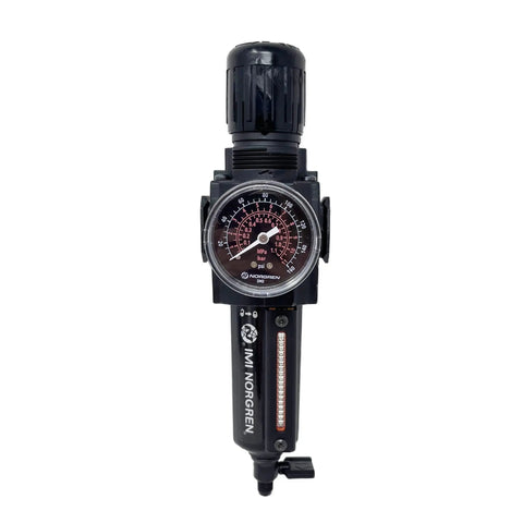 Badass Three Eighth Npt Combo Filter Regulator Featuring Heavy Duty Metal Bowl Dial Gauge And Fast Manual Twist Drain For Plug And Play Air Filtration And Zero Fuss Pneumatic Operation