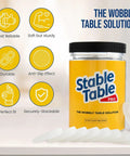 Clear Circular Table Leg Wedges For Wobble Free Furniture Non Slip Rubber Levelers Stackable Three And Three Quarter Inch Shims For Restaurants And Home Do It Yourself Repairs displayed with packaging and features