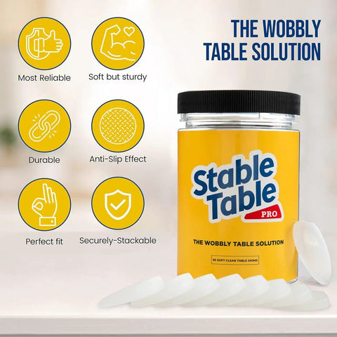 Clear Circular Table Leg Wedges For Wobble Free Furniture Non Slip Rubber Levelers Stackable Three And Three Quarter Inch Shims For Restaurants And Home Do It Yourself Repairs displayed with packaging and features