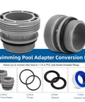 Pool Hose Adapter Kit 40mm To 1.5 Inch For Above Ground Pools, 2 pack grey adapters, O-rings, washers, and plumbers tape shown