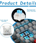 50 Pack Pre Lubricated 3-Pin Tactile Keyboard Switches Blue For Mechanical Keyboards Smooth Actuation Crisp Rebound Dope Feel Easy Install Ideal For Custom Builds And 3D Printed Keyboard Projects. transparent blue housing on MX keyboard