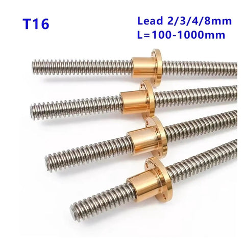 Badass T16 Tr16 Trapezoidal Lead Screw With Sick Precision Threads for 3D Printers and CNC Routers, 100-1000 mm lengths.