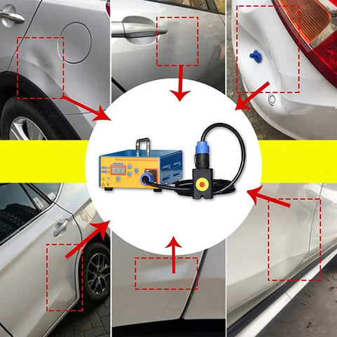 Paintless Dent Puller Kit With Digital Display Power And Time Dent Repair Tools For Car Induction Heater Machine shown on car dents