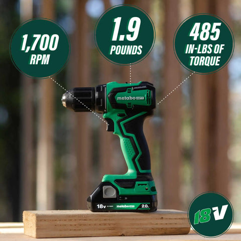 18V MultiVolt Cordless Sub-Compact Drill Kit With 1/2 Inch Chuck, Dual 2.0Ah Batteries, Brushless Motor, 485 In-Lbs Torque