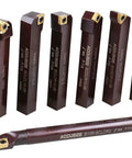 Front view of Accusize 9-piece indexable turning and boring tool set with TiN-coated C6 inserts on 5/8" shanks for steel