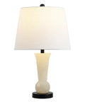 23 Inch Natural Alabaster Table Lamp With Crystal Base Sleek Modern Nightstand Light Featuring White Linen Shade Brass Gold Accents LED Bulb Included The Go To Lighting For Living Room Or Bedroom Energy Efficient Dope Vibe, displayed against white background
