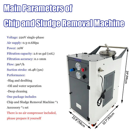 Heavy Duty Pneumatic Chip And Sludge Removal Machine For Cnc Workshops High Performance Cutting Fluid Filter, 220V, 10W, portable design.