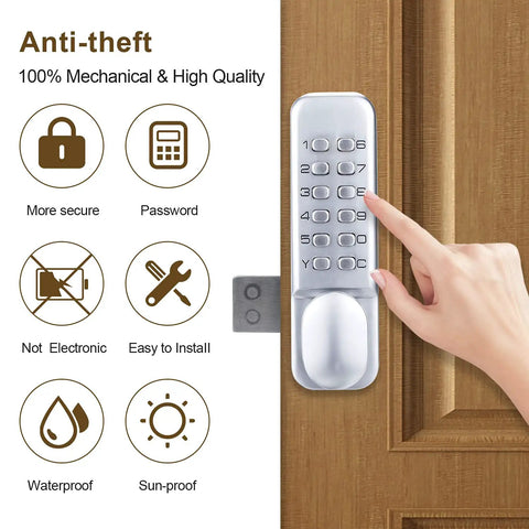Mechanical Door Lock With Keypad For Indoor And Outdoor Doors, Waterproof Keyless Entry Knob And Deadbolt, Heavy Duty Stainless Steel Gate Lock Set With Handle, Works Left Or Right Swing