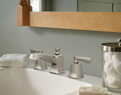Spot Resist Brushed Nickel Two Handle Widespread Bathroom Sink Faucet With Valve Included Flexible 8 to 16 Inch Installation Duralock