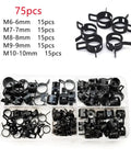 Cool 75 Pc Set Of 6-10mm Q673B Black Vacuum Fuel Oil Hose Pipe Tube Clamps Spring Assortment Kit With Storage Box For Quick Fixes And Super Tight Seals, 75pc organizer