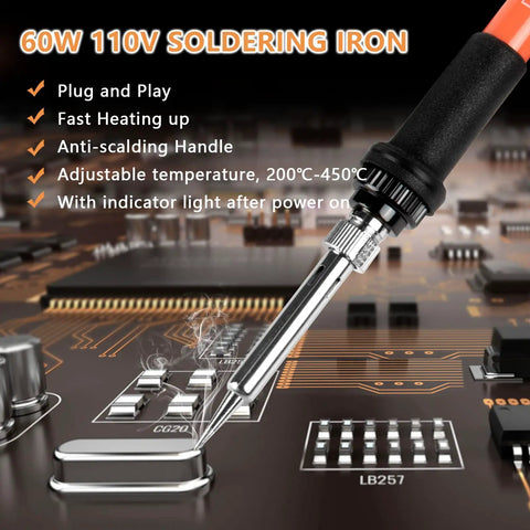 60W 110V Adjustable Temperature Soldering Iron Pen Workhorse Pro Grade on circuit board with fast heat up feature