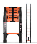 Telescoping Ladder 16.5 Feet Reach, 330 Lb Capacity, EN131 Certified, No Slip Feet, Safety Lock System, Lightweight Yet Durable For Home Garage Painting And Roof Access Orange folded and extended