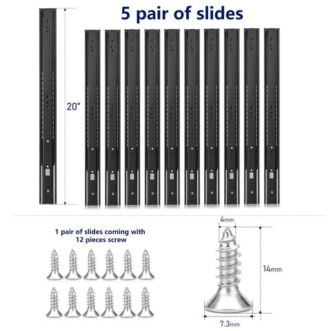 Heavy Duty Soft Close Drawer Slides Slide Like You Mean It Full Extension Cabinet Runners 20 Inch, 5 pairs with screws.