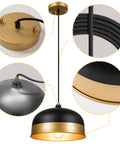 Dope Industrial Pendant Light Fixtures Black And Gold Vintage Dome Ceiling Light With 11.8 Inch Diameter Adjustable Cord