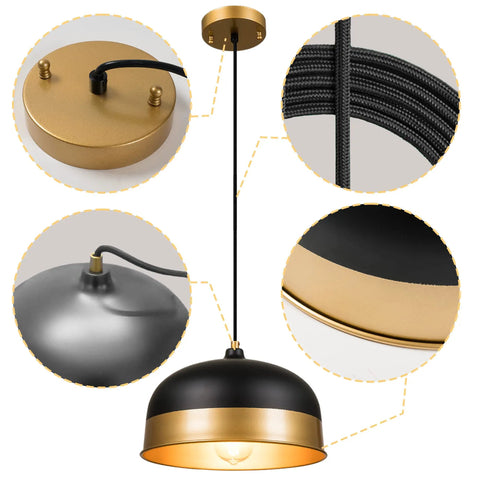 Dope Industrial Pendant Light Fixtures Black And Gold Vintage Dome Ceiling Light With 11.8 Inch Diameter Adjustable Cord