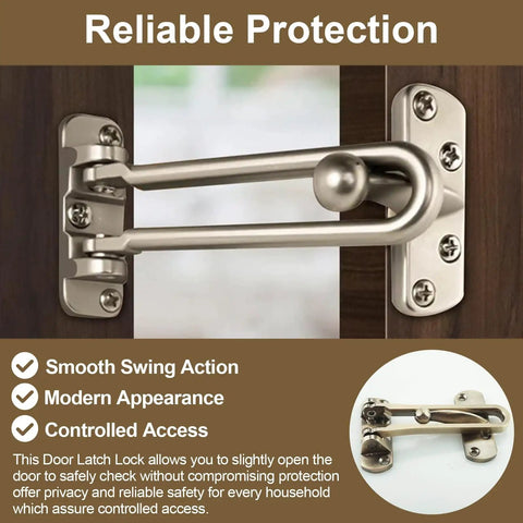 Heavy Duty Swing Bar Lock For Hinged Doors, Door Guard Latch For Child And Pet Safety, Diecast Security Stopper, installed view