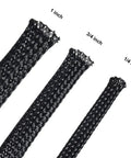 Expandable Braided Cable Sleeve Kit Made From PET 50Ft Total Includes 1/2 Inch 1/4 Inch And 3/8 Inch Sizes Black 3 Rolls Anti Stretch