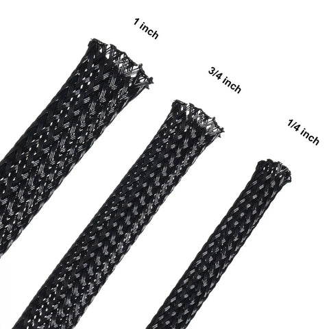 Expandable Braided Cable Sleeve Kit Made From PET 50Ft Total Includes 1/2 Inch 1/4 Inch And 3/8 Inch Sizes Black 3 Rolls Anti Stretch
