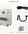 Packing list for Straight Up Heavy Duty Smoke Purifier For Laser Engraving And Welding Station including machine, power cord, suction arm.