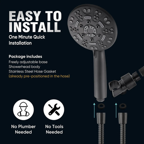 8 Setting Handheld Shower Head Set With Detachable Heads 5 Ft Stainless Steel Hose Brass Swivel Bracket Matte Black