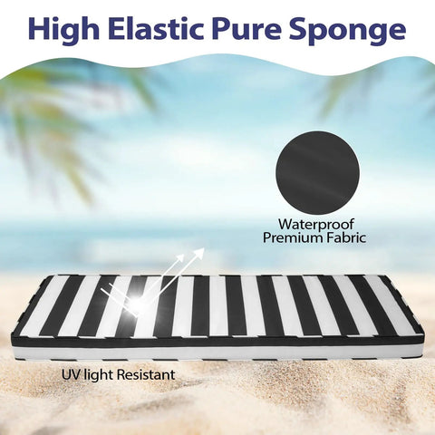 Thick Waterproof Outdoor Bench Cushion 48x18x3 With Ties For Patio Swing Chair, Fade Resistant Padding, Black And White Stripe Cover