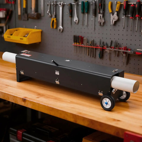 VEVOR Electric PVC Conduit Heater For 1/2 To 4 Inch Pipes With Rapid Even Heating Technology And Carry Handle on a workbench.
