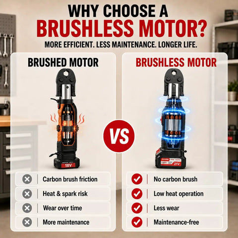 21V Brushless Electric Pipe Press Tool For Copper Pipes, comparison of brushed vs brushless motor features.