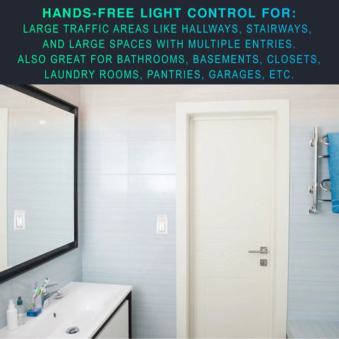 Bathroom with white door showcasing 10 Pack 3 Way Motion Sensor Light Switches With Neutral Wire Required For In Wall Indoor Use.