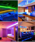 100Ft RGB LED Strip Lights Kit With 2 Rolls Of 50Ft illuminating restaurant, kitchen, bedroom, and bar counter spaces