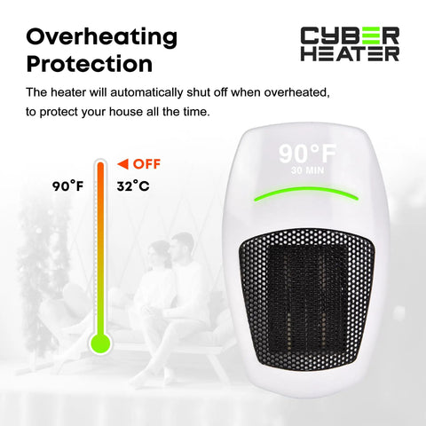 Portable Space Heater With Remote, 500W Ceramic Electric Heater showing overheating protection feature and temperature display.