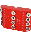 Top Shelf Aluminum Pocket Hole Jig With Badass Precision For 30 45 90 Degrees Smooth Drilling Solid Woodworking Clamping Fixture Tool For Weekend Warriors And Pro Builds, red, shows angle indicators.
