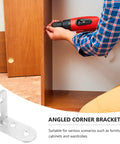 Person using drill to install Sturdy Stainless Steel Right Angle Shelf Brackets 12 Piece Set For DIY Wood Frames And Table Legs Support