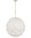 Contemporary Coastal 9 Light Pendant Featuring Legacy Brass Finish And Clean White Ceramic Shades, large spherical design.