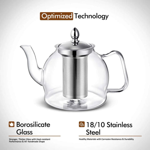 1 Liter Glass Teapot With Removable Infuser, Stovetop Safe Blooming And Loose Leaf Tea Maker, with borosilicate glass