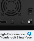 Heavy Duty 48TB Thunderbolt Three Desktop Raid Storage Array With Enterprise 7200RPM Drives Dual Port Daisy Chain And Blazing Speeds For Serious Creators Built Tough back interface with ports and cooling fan.