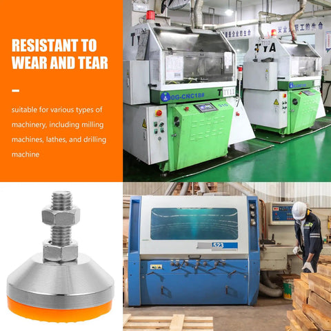 Rock Steady Adjustment And Zero Wiggle Room For Heavy Machinery Support Heavy Duty Leveler Feet with thick non slip rubber base near milling machines.