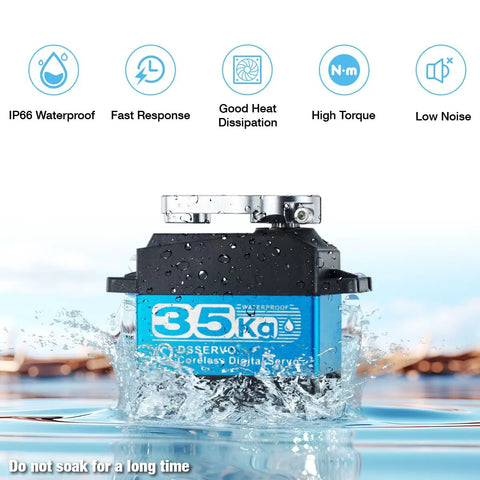 Beefy 35Kg Digital RC Servo With All Metal Gear Coreless Motor Waterproof For RC Robots Cars Trucks 270 Degree Control shown with water resistance