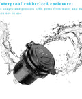 Waterproof Dual Usb Cigarette Lighter Adapter With Lid, 2.1A Fast Charge Dual Port Outlet For 12V 24V Car Boat RV ATV Truck US, Built Like A Tank, Road Warrior Ready, rubberized enclosure protecting USB ports from water.