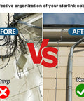 Before and after images of wall cable management using Cable Routing Kit For Three Quarter Inch Wall Holes with grommets and clips