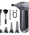 MegaFlow100 Cordless Electric Air Duster with 150000 RPM turbo, 5 nozzles, 2 brushes, Type-C cable, and compact design