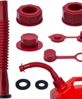 Red Gas Can Spout Replacement Kit For Half Five And Ten Gallon Cans With Two Different Sized Screw Collar Caps