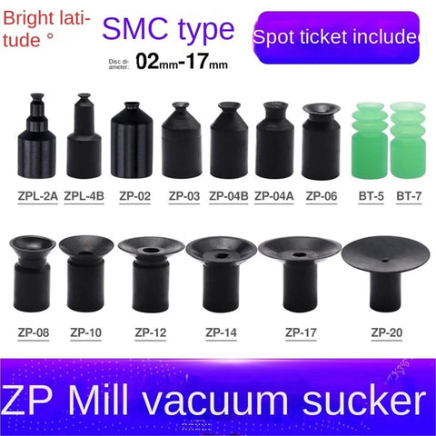 Durable Mini Pneumatic Nozzle Vacuum Suction Cup Manipulator Accessory, Film Type With Strong Grip Force For Tight Spaces And High Cycle Automation Tasks, External Tooth M5 Design, SMC type vacuum suckers of various sizes.