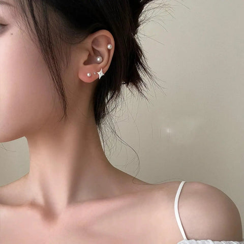 Hypoallergenic Stainless Steel Simulated Pearl Stud Earrings Set In Five Sizes For Women, Lightweight Pain Free Piercing Jewelry For Sensitive Ears, Mini Pearl Studs For Lobe Cartilage And Helix Piercings, Classic Elegant Look, worn in ear