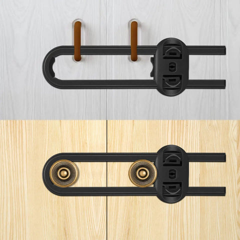 Six Pack Adjustable U Shaped Child Safety Cabinet Locks for Closets Knobs and Cabinets securing wooden doors.