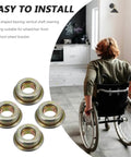 Wheelchair Front Fork Bearings Kit Four Piece Set For Walker Fork Stem Bearings And Front Wheel Maintenance Heavy Duty Durable Bearings For Smooth Rolling And Long Lasting Performance shown in a lifestyle setting with user in wheelchair.